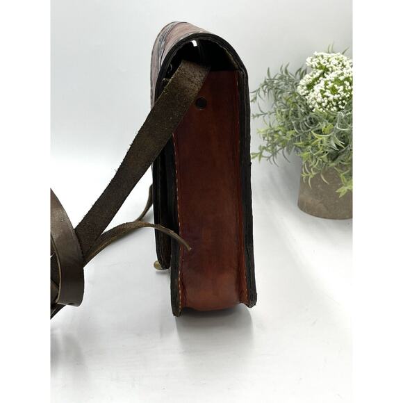 Tooled Brown Leather Mandala Vintage Saddle Boho Shoulder Bag Purse Y2k - Picture 4 of 16